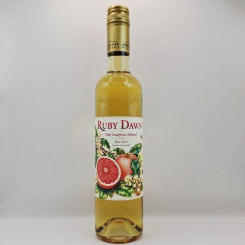 Ruby Dawn Pink Grapefruit Mead bottle by Amrita Park Meadery crafted with Queensland macadamia blossom honey and pink grapefruit.